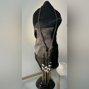 Gold Tone Chain With Navy, Black And White Beads!!